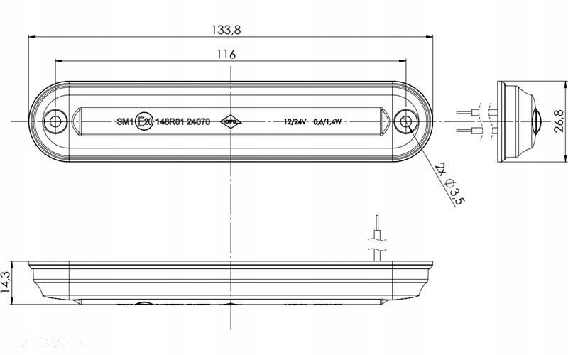 lampa obrysowa led typu slim ze światłoweodem pomarańczowa 12/24v - 2
