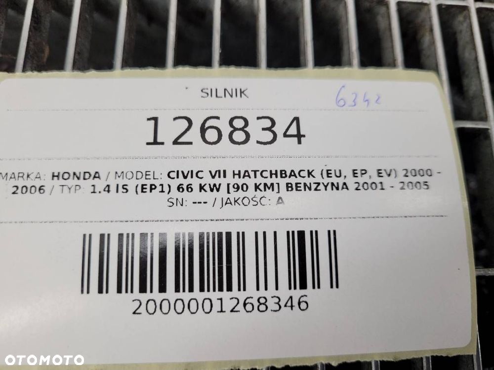 SILNIK KOMPLETNY BENZYNA 1.4 16V 90 HONDA CIVIC VII D14Z6 - 9