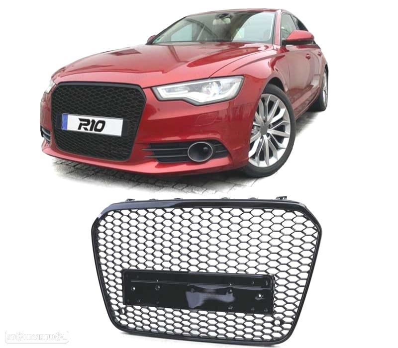 GRELHA FRONTAL AUDI A6 C7 4G 10-14 PDC LOOK RS PRETO BRILHANTE - 1