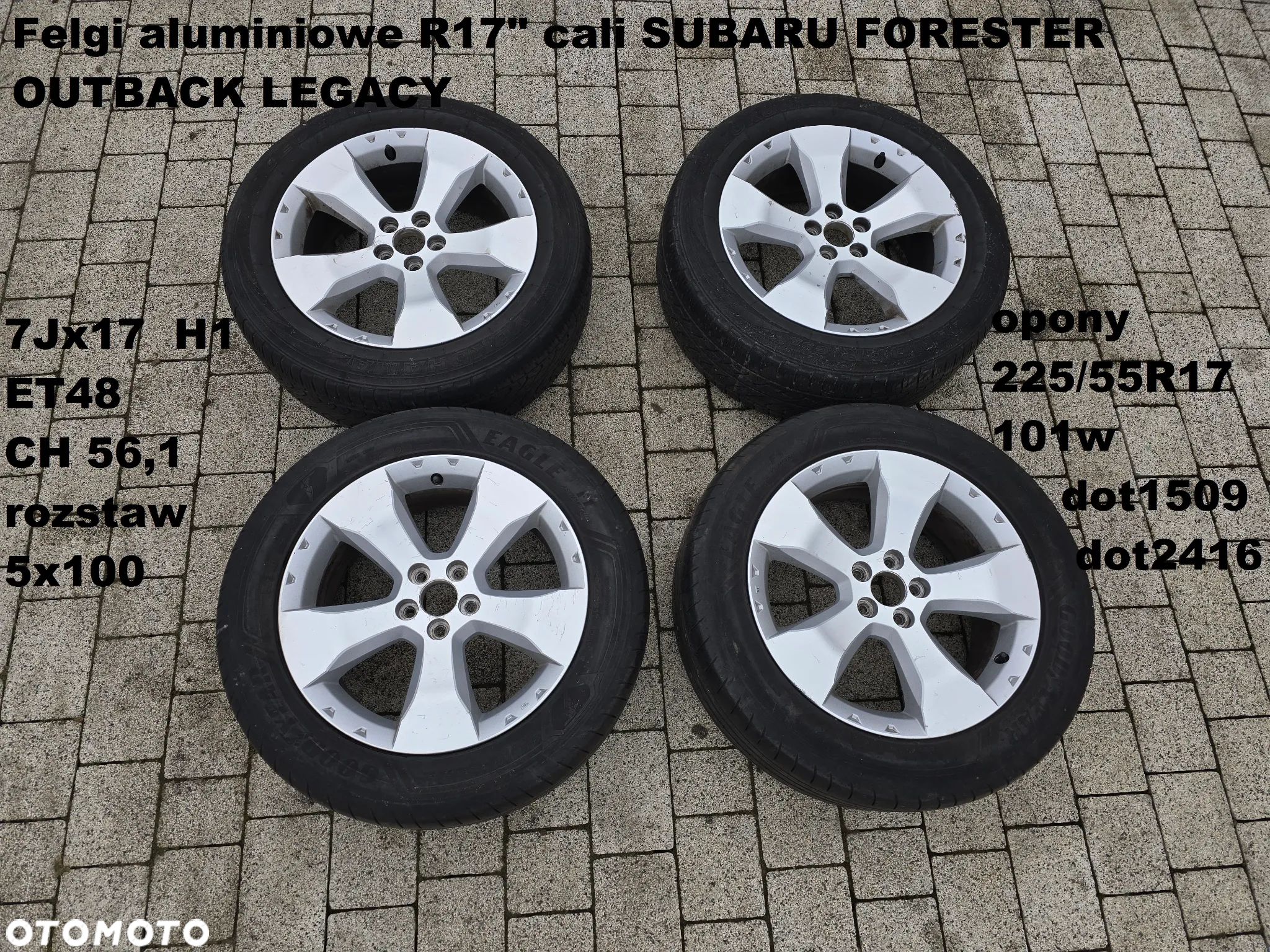 Koła SUBARU Forester SH Outback BR felgi Alumiowe Oryginał 7Jx17 et48 ch 56,1 opony 225/55r17 - 1