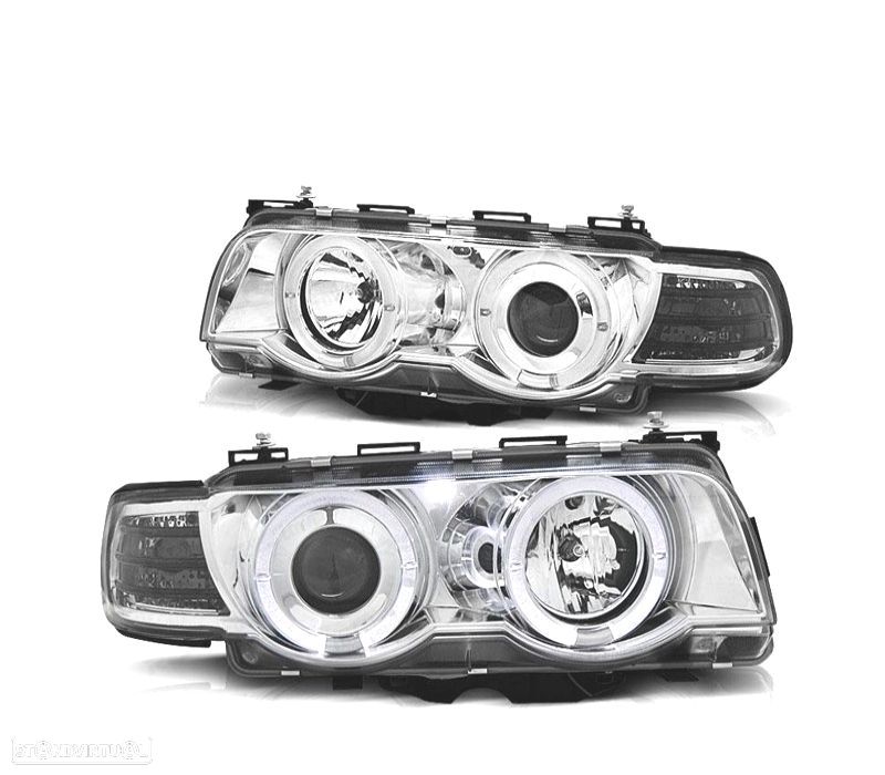 FARÓIS ANGEL EYES BMW SERIE 7 E38 98-01 FUNDO CROMADO - 1