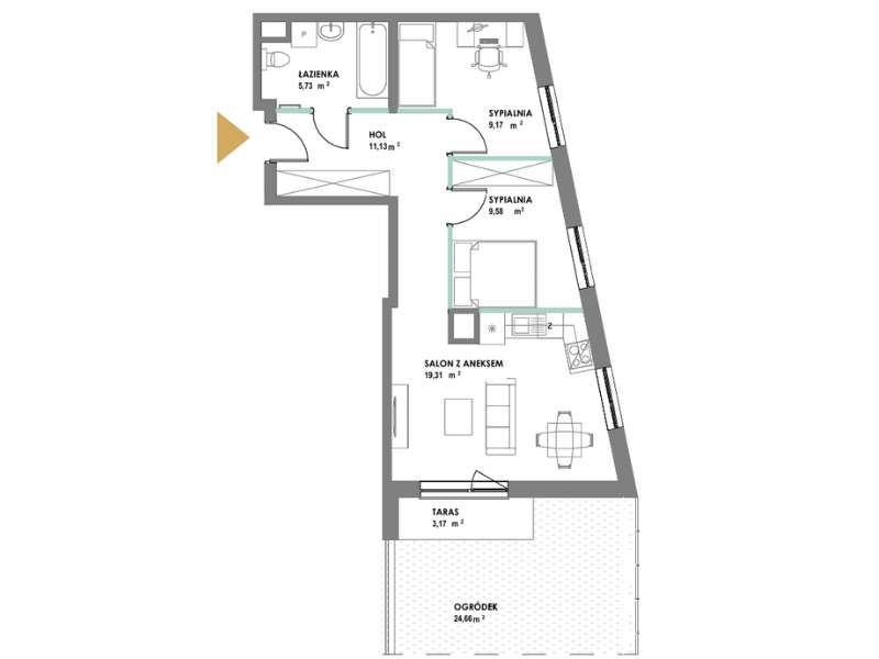 3-pokojowe mieszkanie nr 59 z ogródkiem
