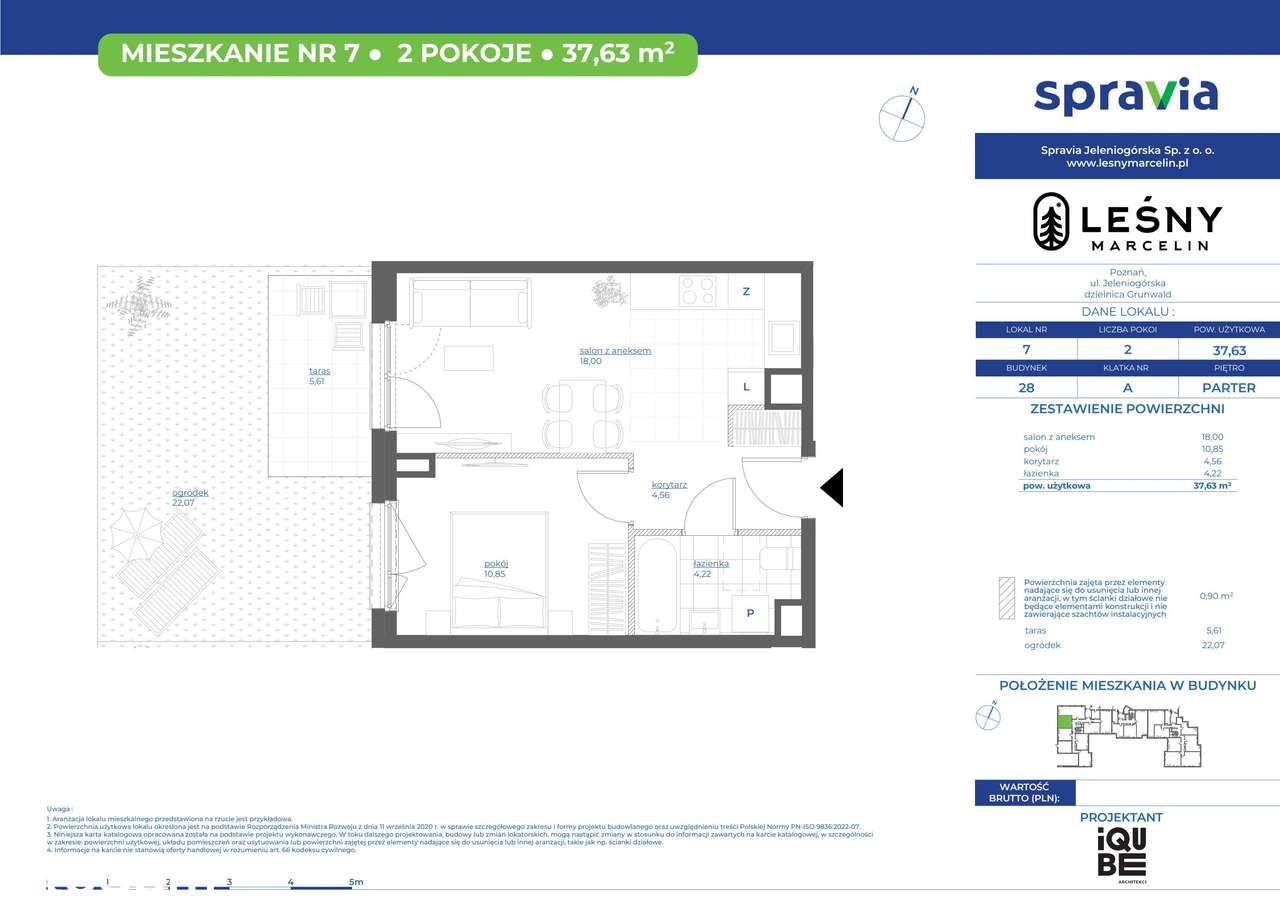 2-pokojowe mieszkanie 37m2 + ogródek - Pełny obrazek: 2/11