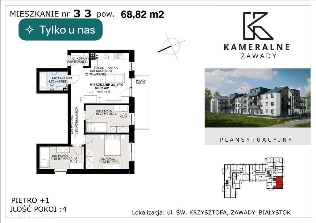 Kameralne Zawady - 68,82m2 na I Piętrze