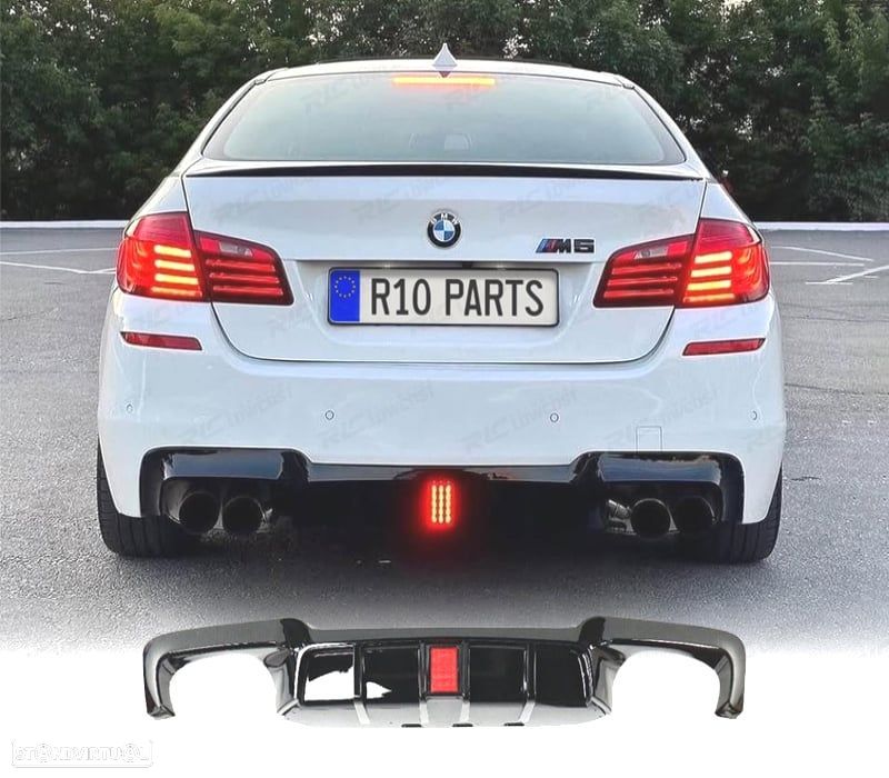 DIFUSOR BMW F10 11-17 LOOK M5 PRETO BRILHANTE COM LUZ DE TRAVAGEM - 1
