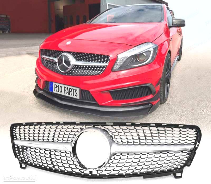 GRELHA FRONTAL MERCEDES CLASE A W176 16-18 CROMADO LOOK DIAMOND - 1