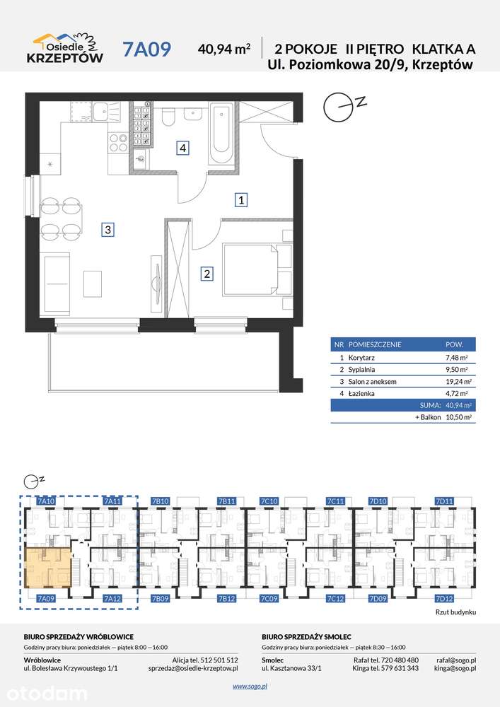 40,94m² +STRYCH 37m² +BALKON 10,50m² +M.PARKING.-pod Wrocławiem+las