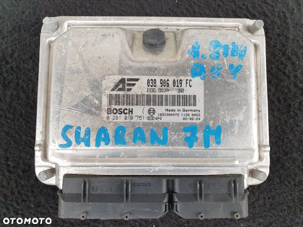 VW SHARAN I 7M 1.9TDI AUY ECU STEROWNIK SILNIKA KOMPUTER 038906019FC 0281010751 VOLKSWAGEN BOSCH - 1