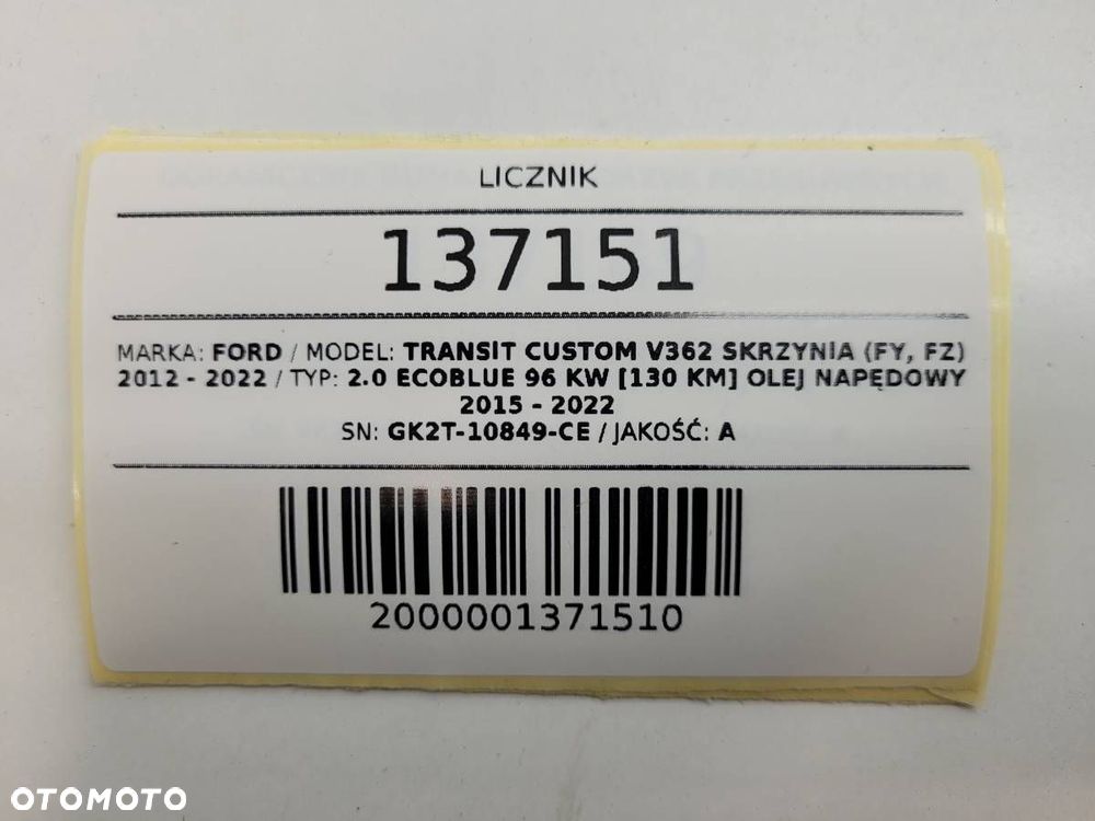 LICZNIK ZEGARY FORD TRANSIT CUSTOM I 2.0 ECOBLUE 130KM GK2T-10849-CE EUROPA - 12