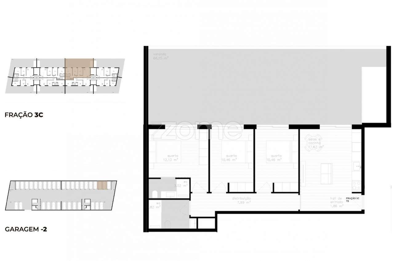 Apartamento T3 (3C) localizado no piso 3, com área total de 179.15 ... - Grande imagem: 3/23