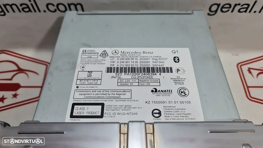 Auto Rádio Mercedes Class A A2129029210 Original - 2