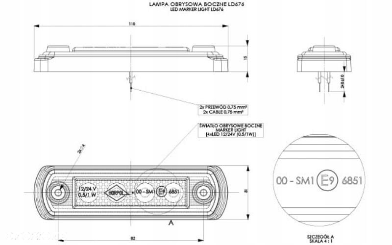 LAMPA OBRYSOWA LED NA PODSTAWIE GUMOWEJ PROSTEJ POMARAŃCZOWA 12/24V - 2