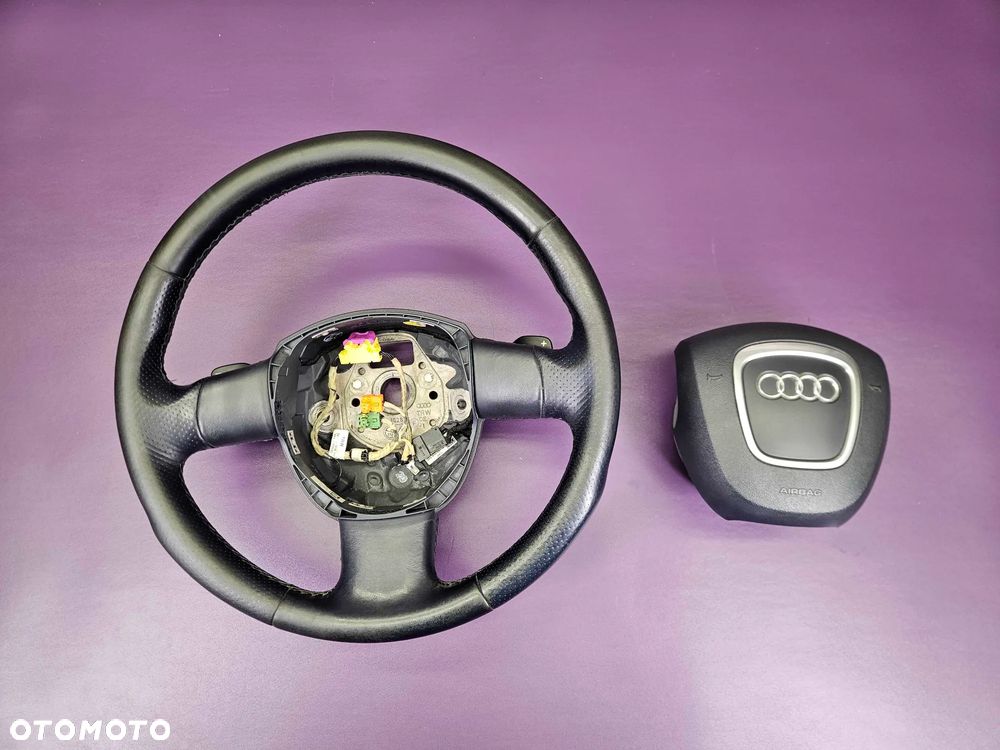 Kierownica Trzy 3 Ramienna Czarna Pikowana Skóra Łopatki Automat Air Bag Poduszka AUDI A6 C6 A4 B7 A3 8P - 2