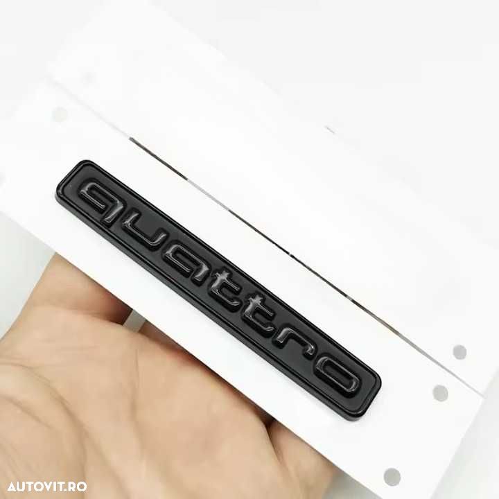 Emblema AUDI Quattro Sigla Logo Portbagaj Auto-Adeziva Negru Lucios - 2