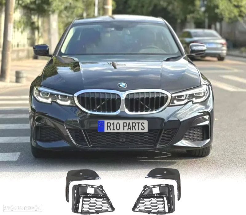 GRELHAS DE FAROIS NEVOEIRO BMW G20 19-22 LOOK M PRETO BRILHANTE - 1