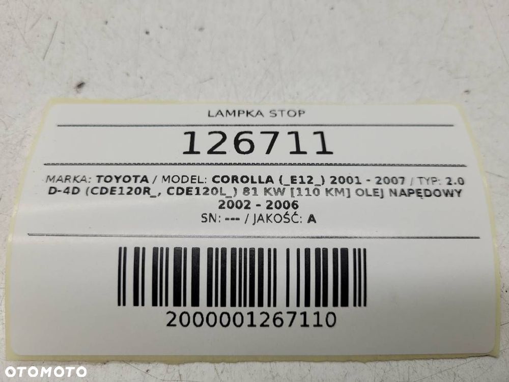LAMPKA STOP TOYOTA COROLLA E12 EUROPA 2002 - 7