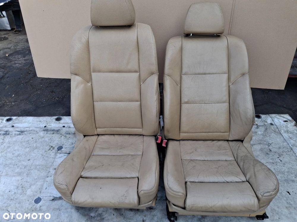 BMW 5 E60 E61 Fotele SPORT skóra skórzane FULL elektryka EUROPA dzielona kanapa jasne beżowe komplet foteli boczki - 6