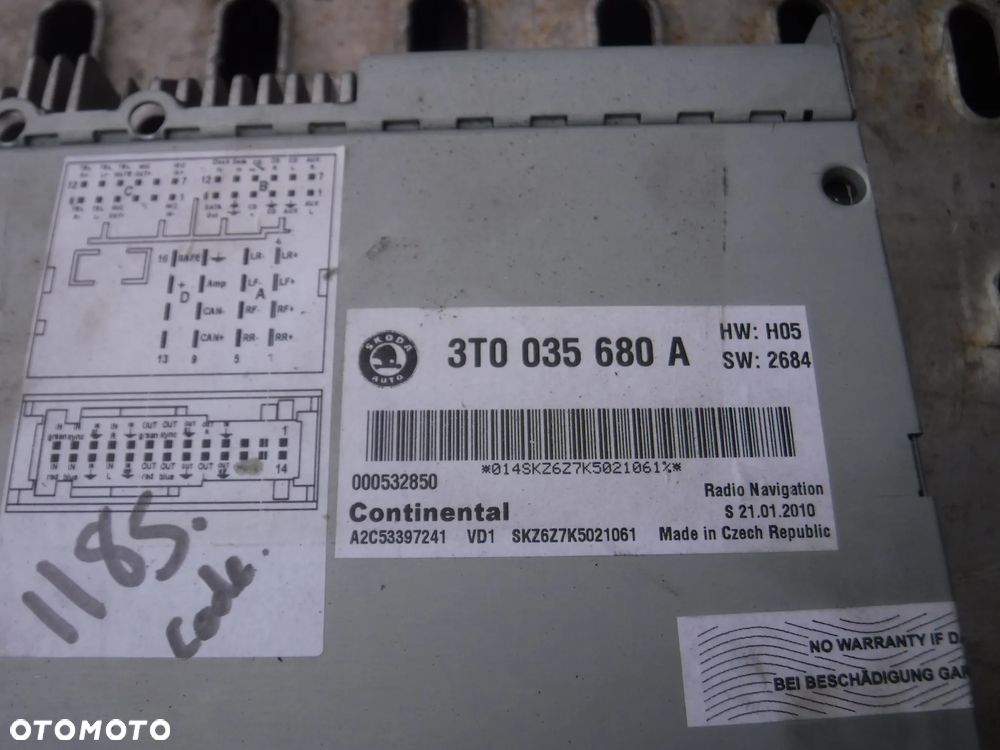 Skoda Superb II Octavia navigacja nawigacja 3T0035680A kod - 5