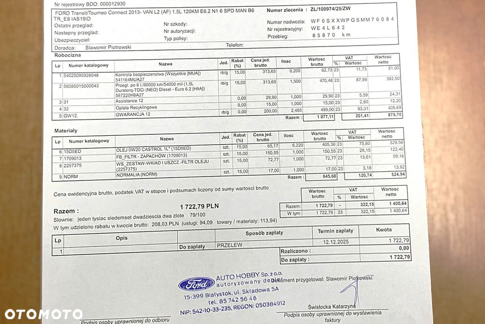 Ford Connect L2 Maxi Long 3 miejscowy Skrzynia 6biegowa Ładowność 690kg 2 Euro Palety  Homologacja cięż. VAT-1 GWARANCJA Ford do 12.2026r - 8