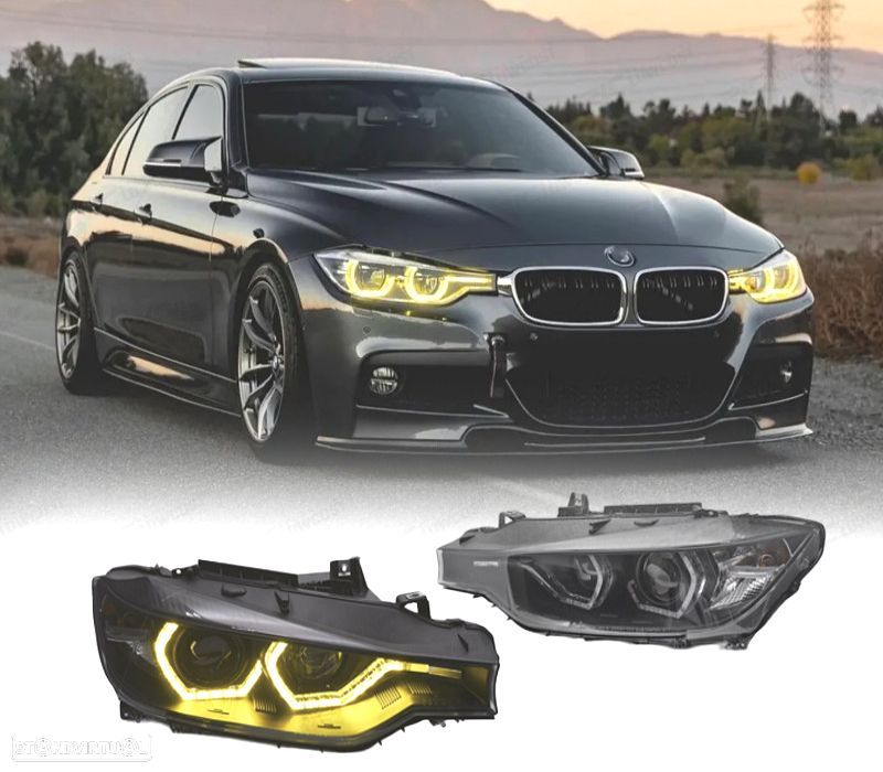 FARÓIS BMW F30 F31 11-15 ANGEL EYES LUZ DIURNA LED AMARELA - 1