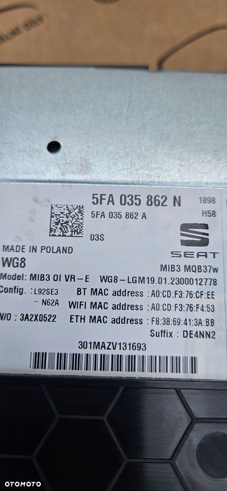 vw audi seat skoda cupra czytnik jednostka nawigacji mib3 5fa035862n - 4