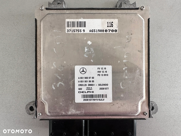 Komputer sterownik silnika Mercedes sprinter A6519000700 A6519010600