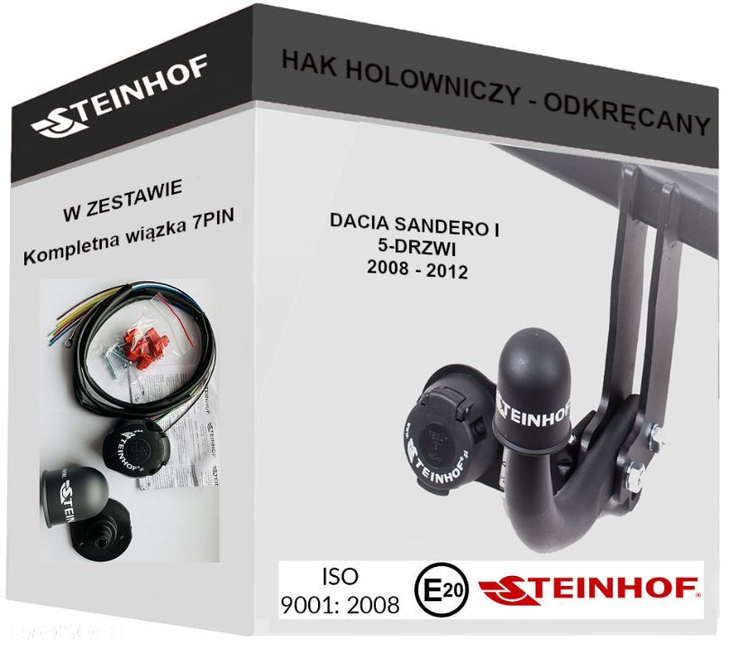 Hak Holowniczy  + WIĄZKA 7PIN do Dacia Sandero I 5 drzwi od 2008 do 2012 - 1