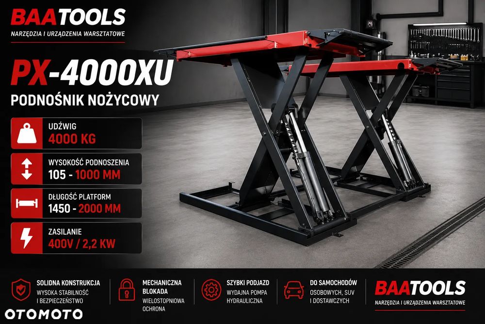 Podnośnik nożycowy mobilny 4T PX-4000XU Normet 230V 1240 mm – pneumatyczne zapadki - 2