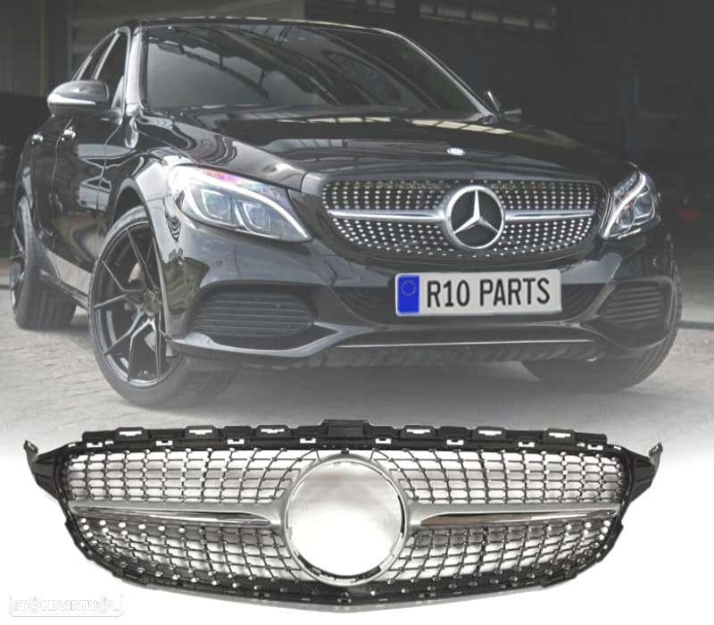 GRELHA DIANTEIRA PARA MERCEDES W205 AMG 14-18 LOOK DIAMOND SILVER - 1