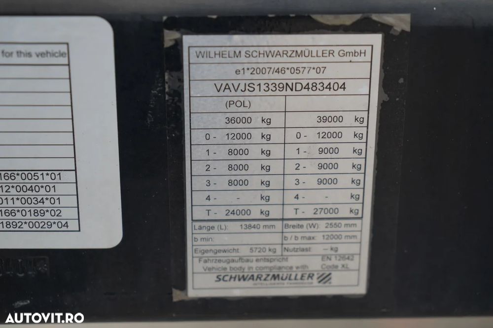 Schwarzmuller CORTINĂ / STANDARD / ACOPERIȘ RIDICAT / AXĂ RIDICATĂ / SAF - 28