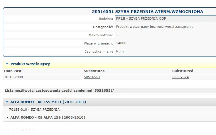 SZYBA PRZEDNIA ATERM.WZMOCNIONA Alfa OE 159 - 3