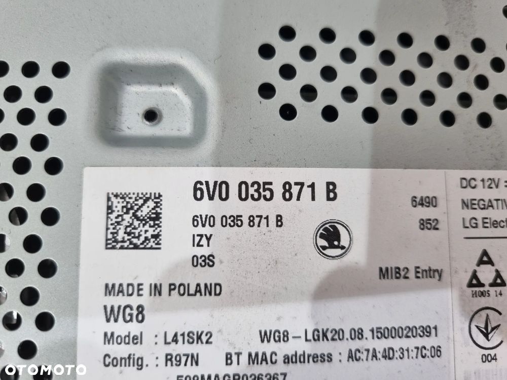 SKODA FABIA III RADIO WYŚWIETLACZ 6V0035871B - 5