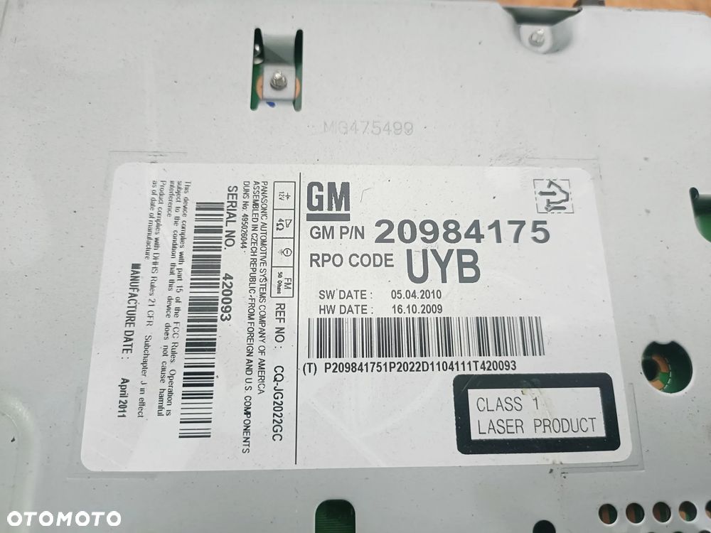 OPEL INSIGNIA A 08-17 1,8 B radioodbiornik radioodtwarzacz radio 20984175 * - 3