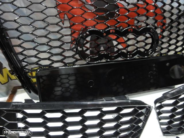 Grelha frontal + grelhas faróis nevoeiro Audi A4 B8 08-11 RS LOOK preto brilhante + suporte de símb. - 15