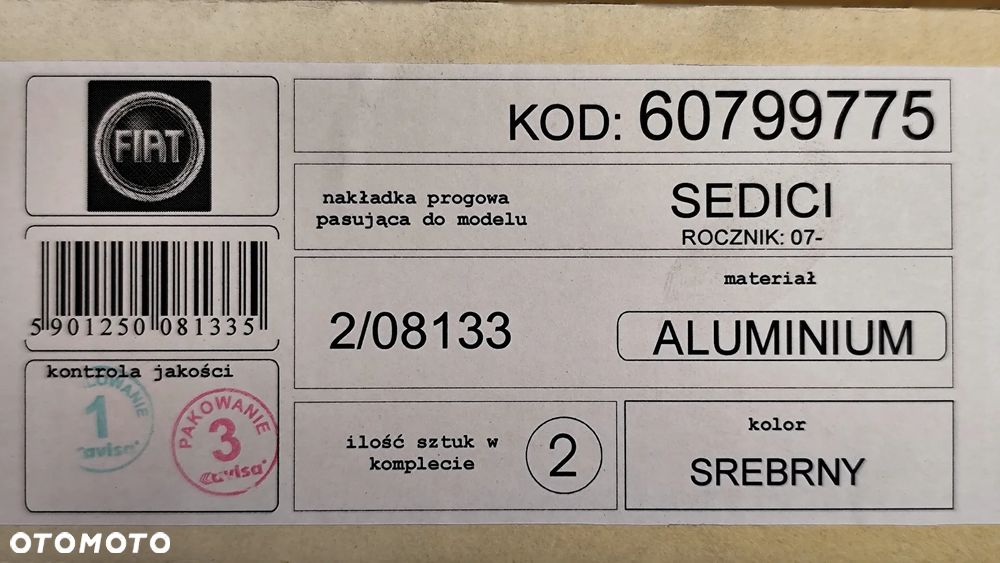 NOWE NAKŁADKI NA PROGI KOMPLET FIAT SEDICI 2007- OE 60799775 - 3
