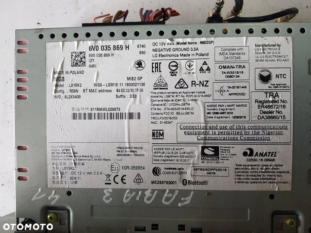 SKODA FABIA 3 III 6V 14-20r RADIO RADIOODTWARZACZ 6V0035869H - 5