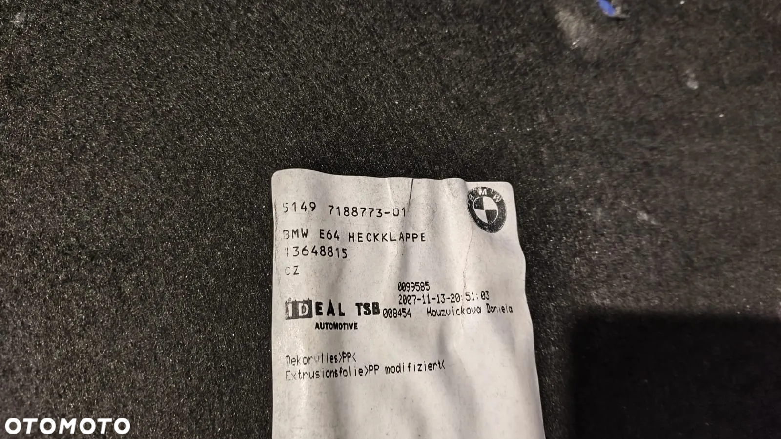 TAPICERKA BAGAŻNIKA KOMPLET PODŁOGA WYPEŁNIENIE PODŁOGI WYKŁADZINA OSŁONA PASA TYLNEGO BOCZEK LEWY PRAWY STYROPIAN USZCZELKA KLAPY WKŁAD 6948517 6946518 6988986 7054959 7054960 7131296 7157097 7188773 7009182 7129254 BMW E64 LCI LIFT - 22