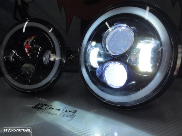 Faróis FULL LED CREE de 7 polegadas com médios, maximos, Angel eyes e pisca em led fundo preto, compatíveis com Hummer, Jeep Wrangler JK TJ LJ, Land Rover Defender, Mercedes classe G W463, Nissan, Suzuki, veículos 4x4, Harley Davidson. - 11