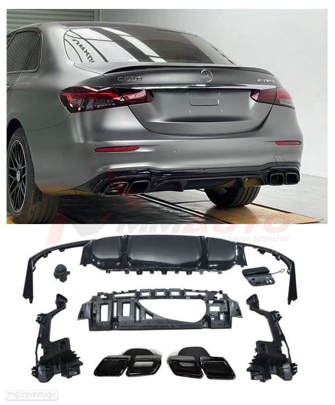 Difusor Traseiro Mercedes E W213 Facelift Look E63 AMG (ponteiras pretas)