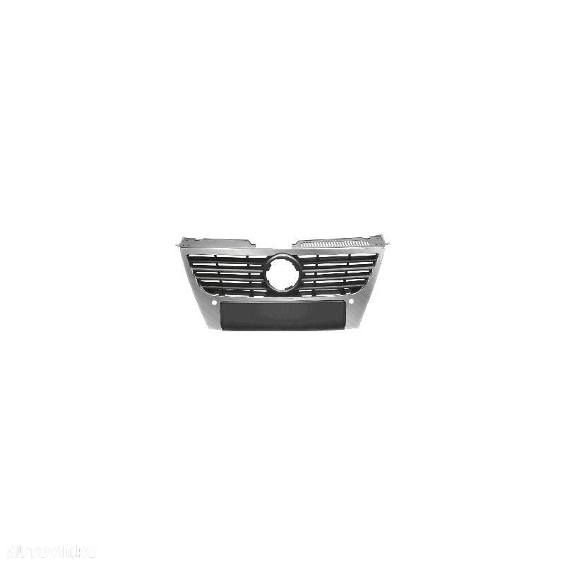 Grila radiator VW Passat, Sedan+Combi (B6 (3C)), 01.2005-07.2010, negru, cu gauri pentru senzori de parcare, 3C0853651AKPWF, 955505-2, cu ornament cromat, cu diametru emblema de 150 mm, Model HIGHLINE - 1