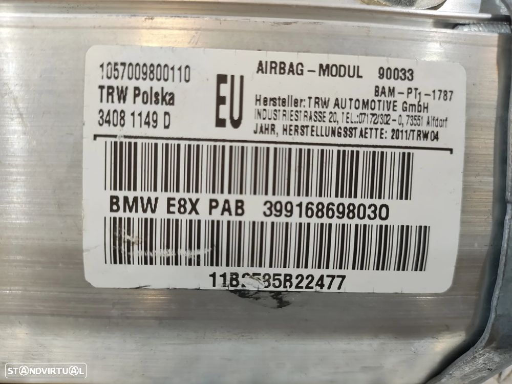 AIRBAG PASSAGEIRO PENDURA BMW SERIE 1 E82 COUPE 72129168698 9168698 34081149D SERIE 1 E81 E87 LCI E87 E88 - 6