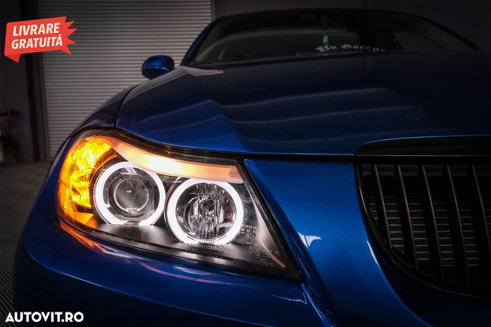 Faruri BMW Seria 3 E90 Sedan E91 Touring (03.2005-08.2008) Angel Eyes Negru- livrare gratuita - 10