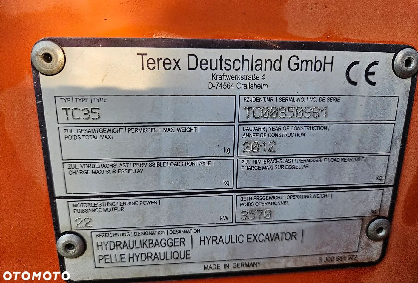 Terex TC35, ROTOTILT, 2 x Łyzka,  Import Niemcy, nie eksploatowana w PL, 1 reka!  Faktura VAT - 10