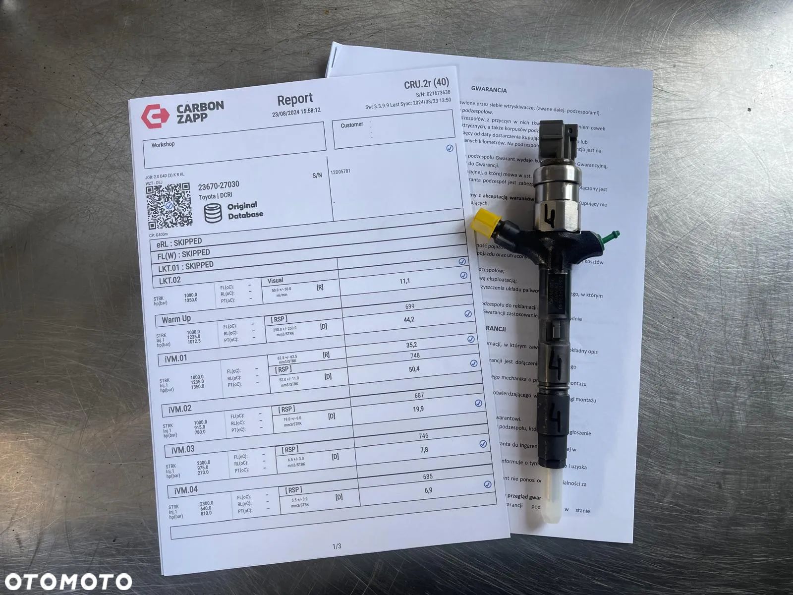 WTRYSKIWACZ TEST 2.0 D4D 23670 27030 REGENERACJA WTRYSK WYDRUK IMA TOYOTA RAV 4 AVENSIS T25 COROLLA 4 PIN - 1
