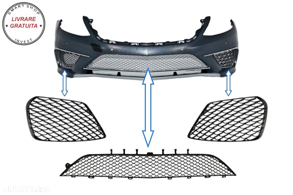 Ansamblu de Grile Bara Fata Mercedes W222 S-Class (2013-2017) S63 Design Negru Luc- livrare gratuita - 1