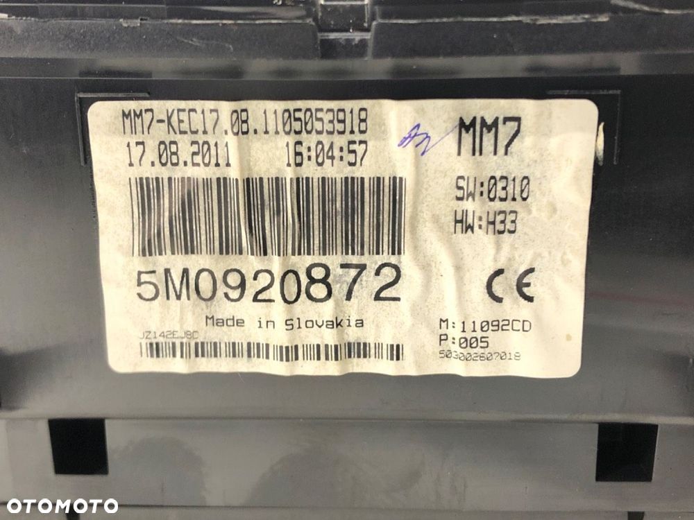 LICZNIK  VW GOLF PLUS V (5M1, 521) 2004 - 2013 1.4 TSI 90 kW [122 KM] benzyna 2007 - 2013 5M0920872 - 4