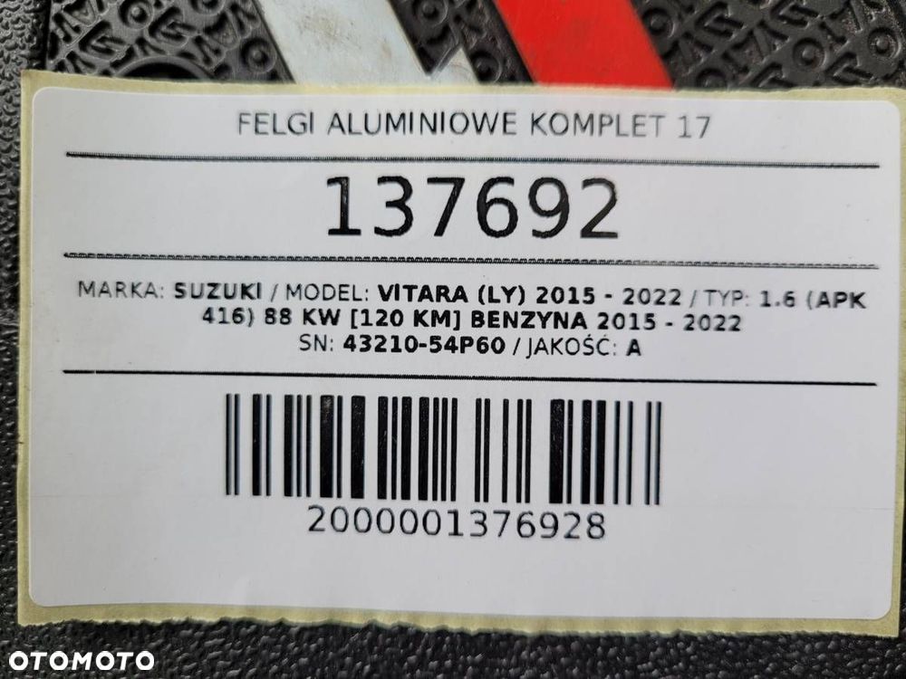 FELGI ALUMINIOWE 17 SUZUKI VITARA III 6.5JX17 ET50 5X114,3 43210-54P60 - 13