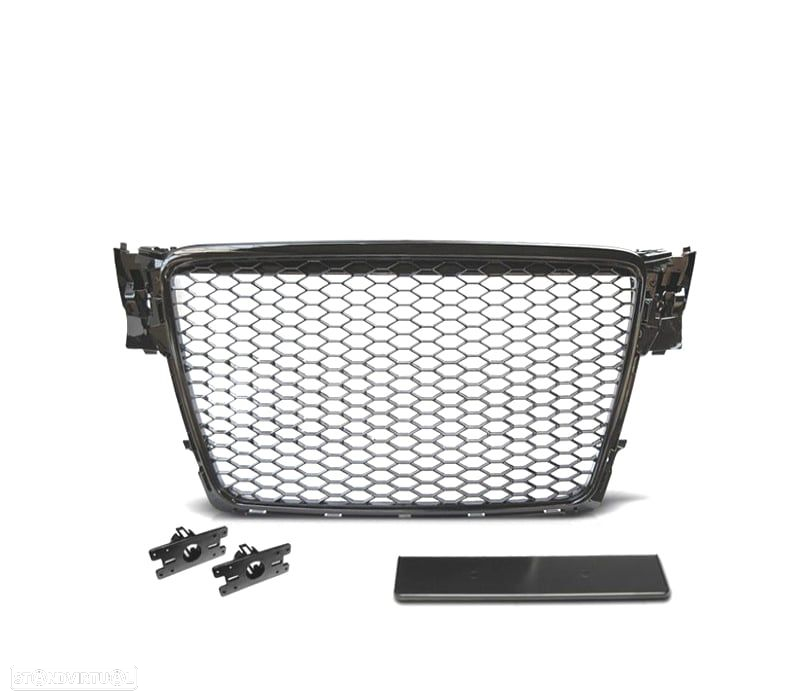 GRELHA FRONTAL AUDI A4 B8 08-11 PRETO BRILHANTE LOOK RS - 4