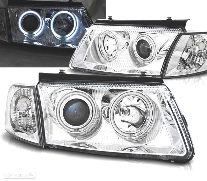 FARÓIS VOLKSWAGEN VW PASSAT B5 3B 96-00 ANGEL EYES CCFL CROMADO - 1