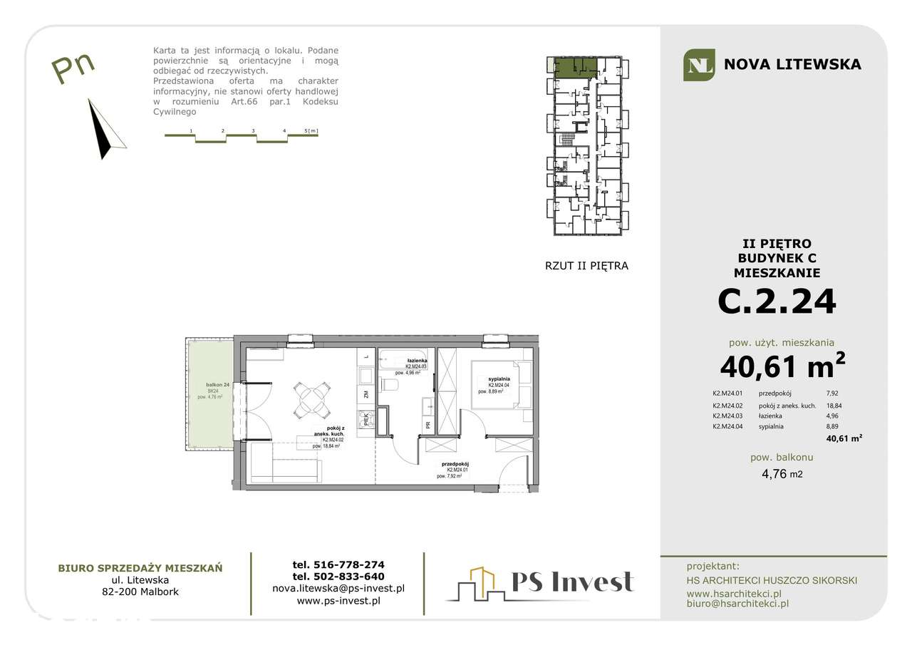 Miejsce na wielkie szafy! 2 pokoje 40,6 m² | 2. piętro, Winda